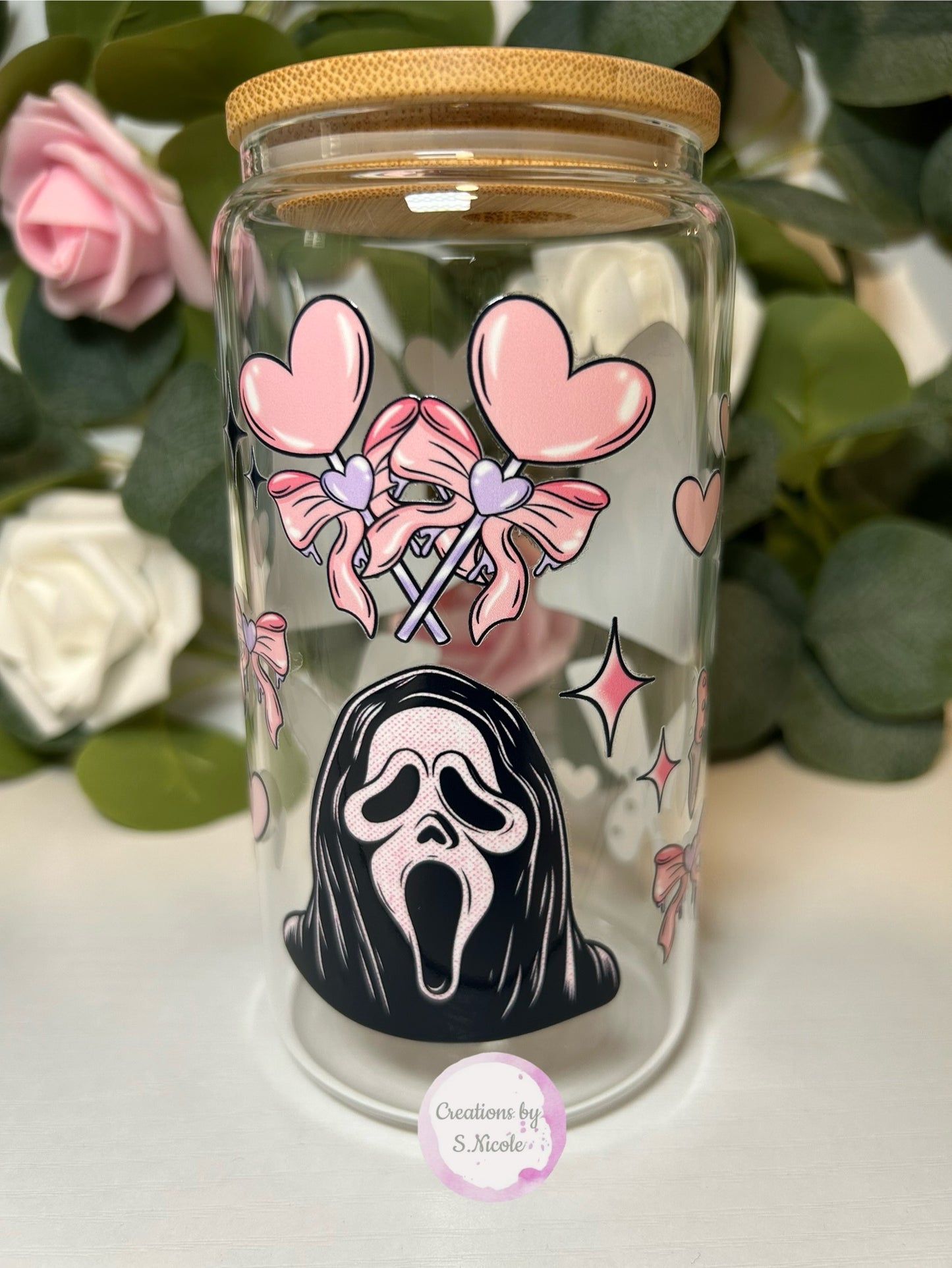 Pink Heart Ghost Face