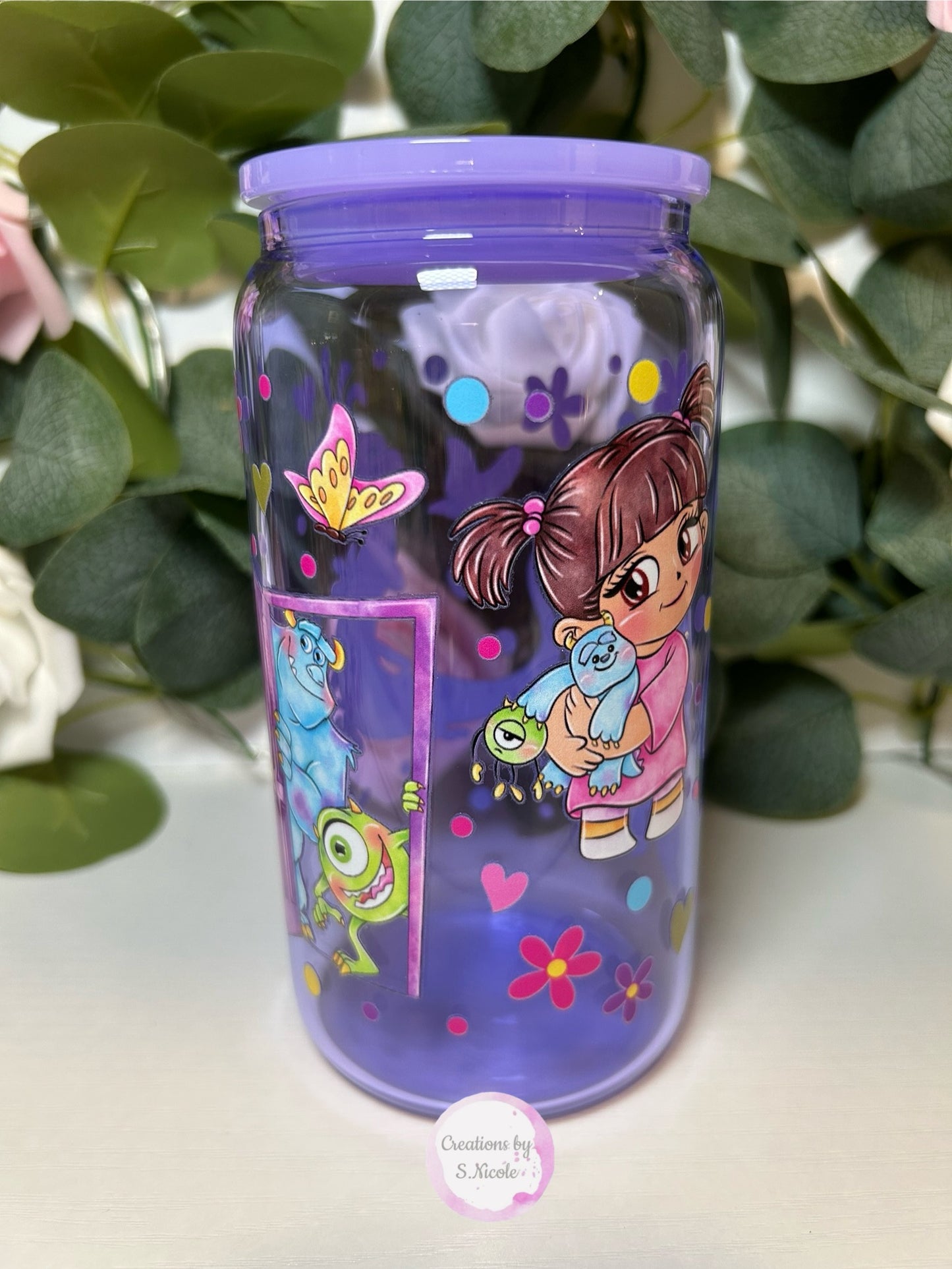 Purple Boo & Monsters Glass Can