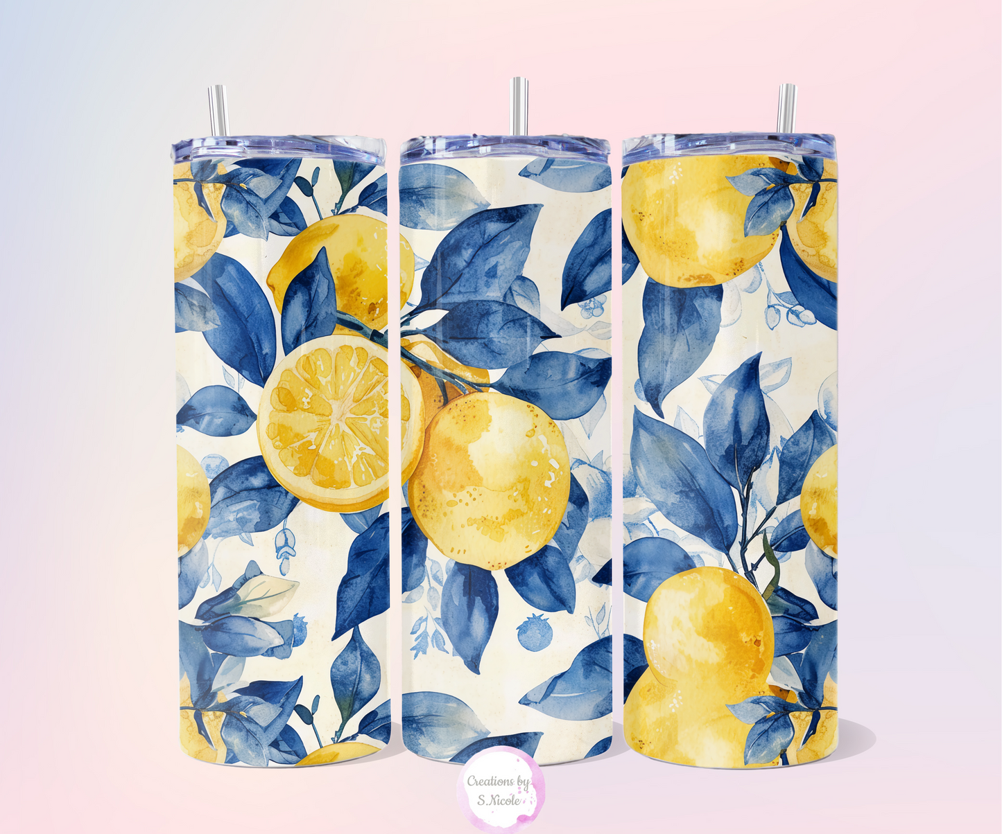 Lemon Floral watercolor Tumbler