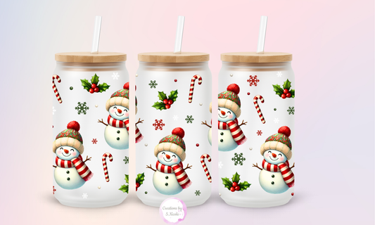 Snowman Frosted Glass Can