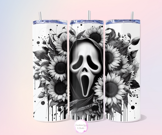 Floral Ghost Face Skinny Tumbler
